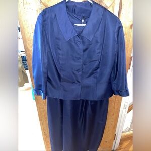 NEUSTETERS Denver Vintage 2 Piece 60s Silk Navy Bow Party Dress Matching Jacket